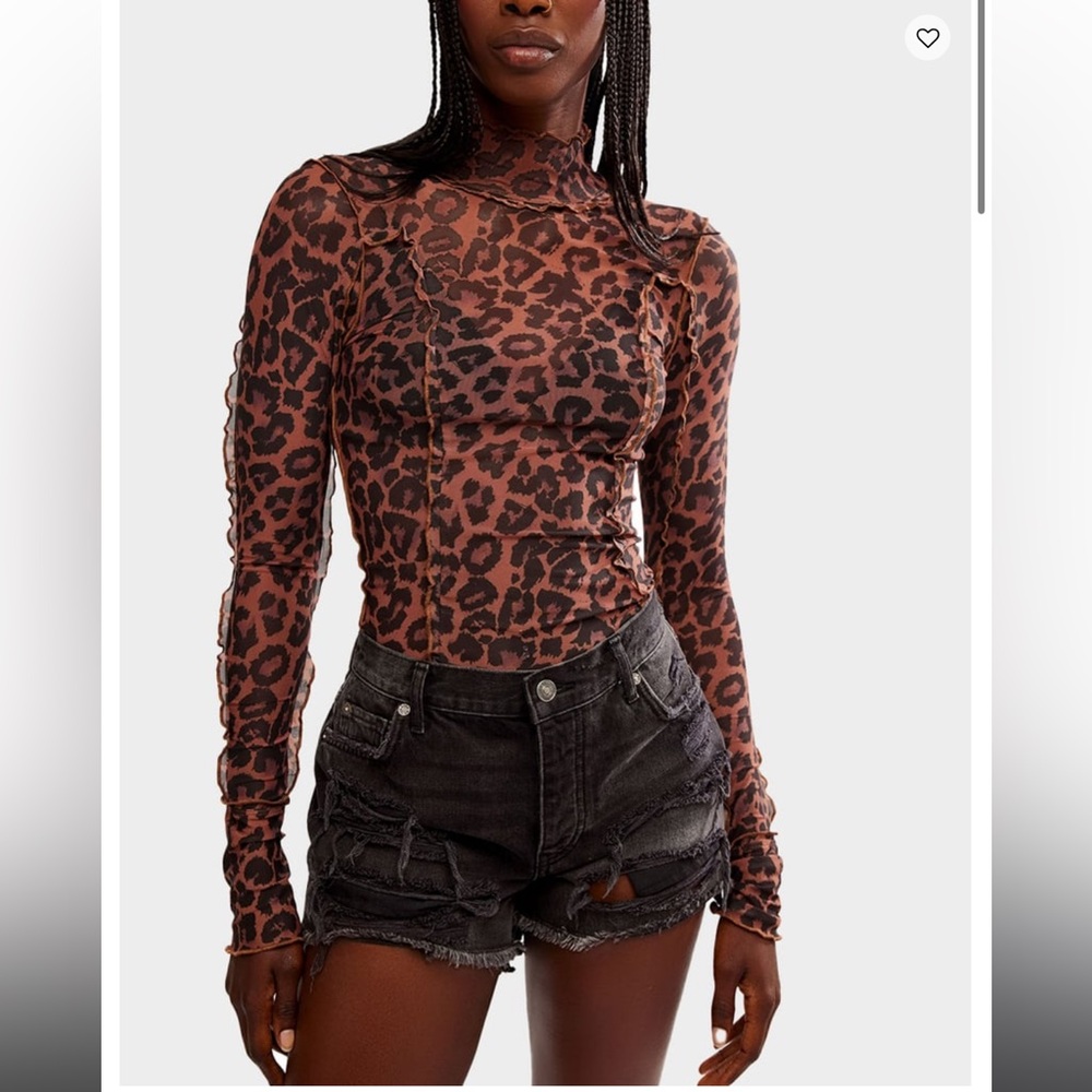 Free people Charlie leopard mesh long sleeve top size xs